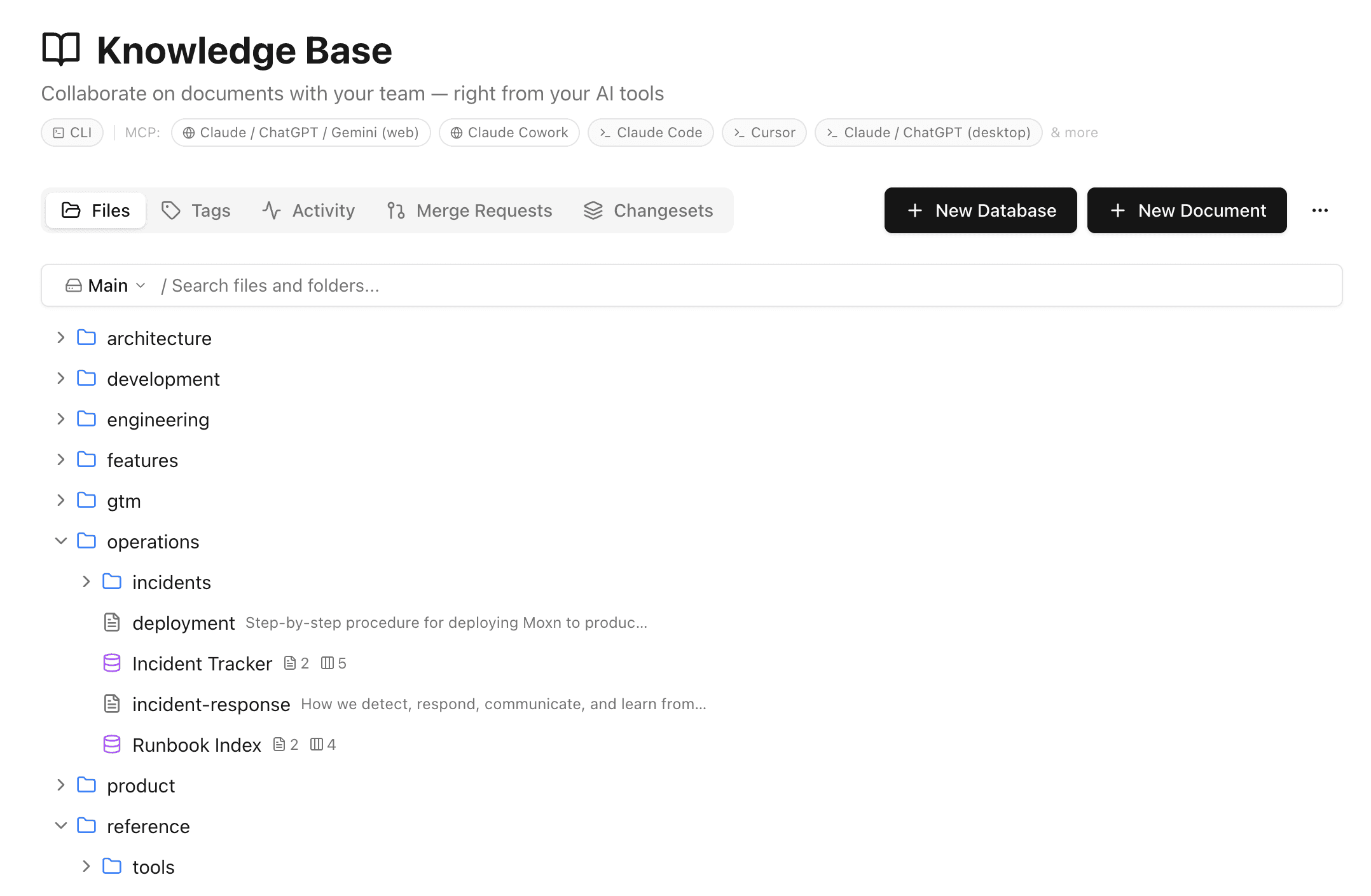Filesystem-like navigation that agents traverse with find, search, and read operations