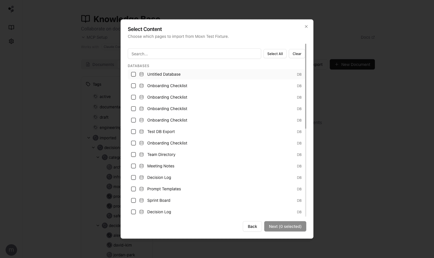 Notion import configuration dialog